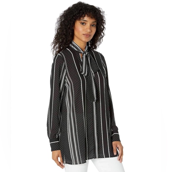 BCBGMAXAZRIA Mixed Print Tie Neck Tunic XS - Picture 3 of 9